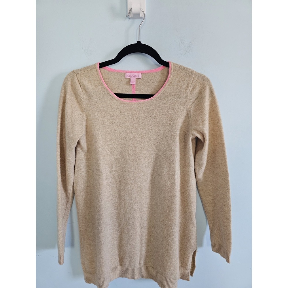Lilly Pulitzer Collins 100% Luxury Tan Cashmere Sweater Size S